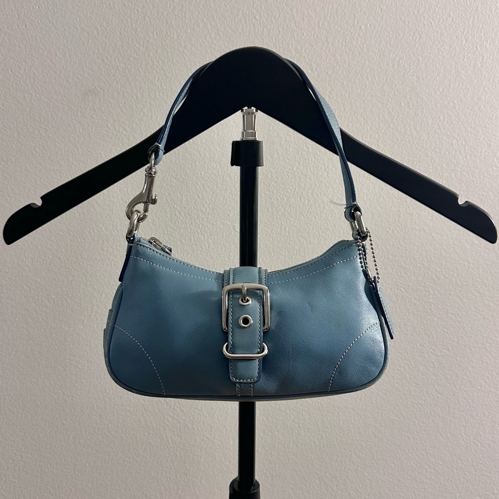 Vintage Y2K Coach 7542 Hamptons Hobo Light Blue Smooth Leather Mini Shoulder Bag
